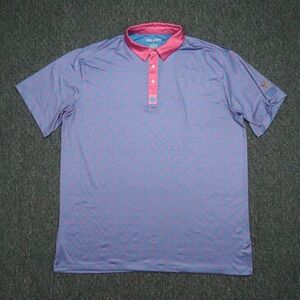 Pins & Aces Shirt Mens XXL Blue Pink Flamingos PerformancePolo Texas Star Golf